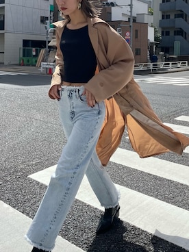 「リブT」｜「アイテム（ジャケット/アウター）」を使った、大谷亜宥茄 (EMODA)さん（レディース・170cm）の春コーディネート
