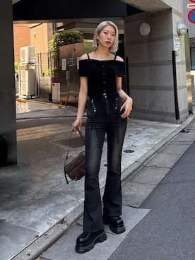 「アイテム（ローファー）」を使った、大谷亜宥茄 (EMODA)さん（レディース・170cm）の夏コーディネート