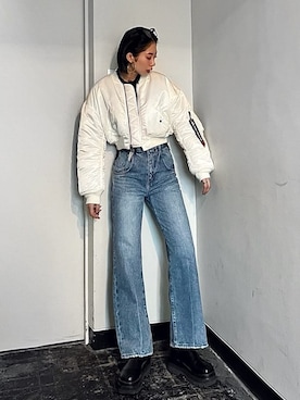 「Alpha Industries（アルファインダストリーズ）のアイテム」を使った、大谷亜宥茄 (EMODA)さん（レディース・170cm）の秋コーディネート