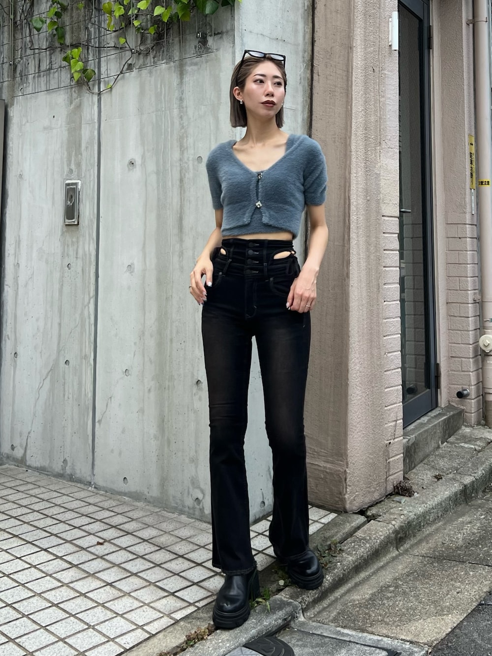 EMODA カットアウトハイウエストフレアパギンス ブラック XS カットアウトリボンハイウエストフレアパギンス[品番