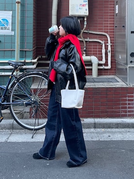 「アイテム（ライダースジャケット）」を使った、hinamik0chさん（レディース・144cm・20代）の冬コーディネート