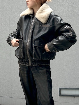 「SLY（スライ）の【WEB限定再入荷】VINTAGE F/LEATHER S/BZ ヴィンテージ フェイクレザー ショートブルゾン 秋服（ブルゾン）」を使った、honokaさん（レディース・165cm・20代）の夏コーディネート