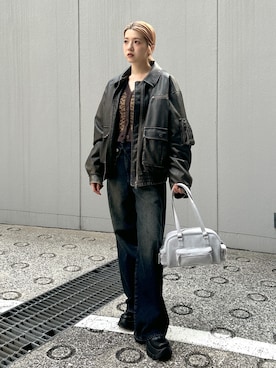 「SLY（スライ）の【WEB限定再入荷】VINTAGE F/LEATHER S/BZ ヴィンテージ フェイクレザー ショートブルゾン 秋服（ブルゾン）」を使った、honokaさん（レディース・165cm・20代）の夏コーディネート