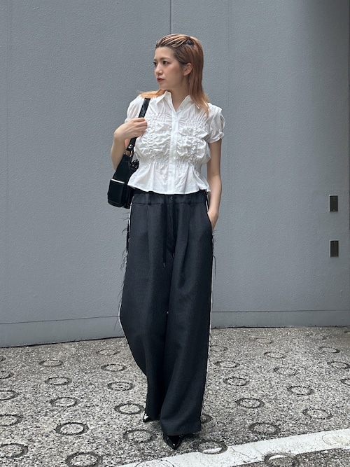 ブラウス シャツ RANDOM SHIRRING S/SLEEVE TOPS ランダム シャーリング ショートスリーブ トップス 半袖 夏服 レディー RANDOM SHIRRING S/SLEEVE TOPS ランダム シャーリング ショート