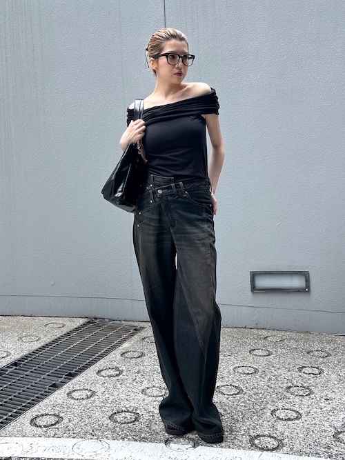 ジャストウエスト スイッチング ストレートパンツ 秋服 SLY SLY