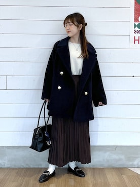 「おでかけ」｜「アイテム（チェスターコート）」を使った、ひらりぃ❀さん（レディース・152cm）の冬コーディネート