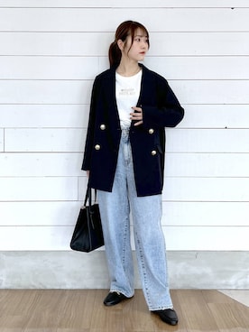 「GLOBAL WORK（グローバルワーク）のGOODデニムバギーパンツ/498388（デニムパンツ）」を使った、ひらりぃ❀さん（レディース・152cm）の秋コーディネート