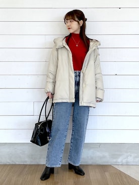 「GLOBAL WORK（グローバルワーク）のエアリュクスダウンフードブルゾン/495695（ダウンジャケット/コート）」を使った、ひらりぃ❀さん（レディース・152cm）の秋コーディネート