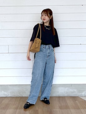 「GLOBAL WORK（グローバルワーク）のGOODデニムバギーパンツ/498388（デニムパンツ）」を使った、ひらりぃ❀さん（レディース・152cm・20代）の夏コーディネート