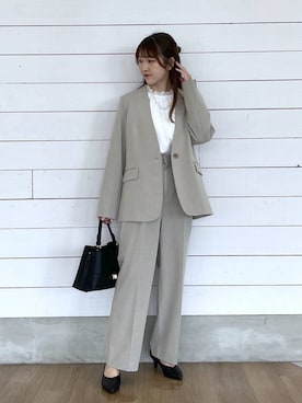 「GLOBAL WORK（グローバルワーク）のアイテム（ノーカラージャケット）」を使った、ひらりぃ❀さん（レディース・152cm）の春コーディネート