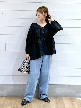 「GLOBAL WORK（グローバルワーク）のGOODデニムバギーパンツ/498388（デニムパンツ）」を使った、ひらりぃ❀さん（レディース・152cm）の夏コーディネート