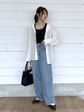 「GLOBAL WORK（グローバルワーク）のGOODデニムバギーパンツ/498388（デニムパンツ）」を使った、ひらりぃ❀さん（レディース・152cm・20代）の秋コーディネート