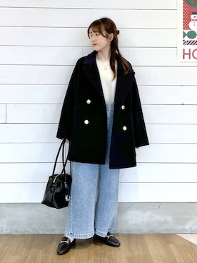 「体型カバー」｜「アイテム（チェスターコート）」を使った、ひらりぃ❀さん（レディース・152cm）の冬コーディネート