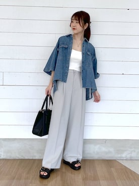 「ウツクシルエット_GLOBAL WORK」｜ひらりぃ❀さん（レディース・152cm）の夏コーディネート