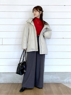 「GLOBAL WORK（グローバルワーク）のエアリュクスダウンフードブルゾン/495695（ダウンジャケット/コート）」を使った、ひらりぃ❀さん（レディース・152cm）の秋コーディネート