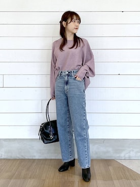 「GLOBAL WORK（グローバルワーク）のふわふわHugmeドルマンプルオーバー/595406（ニット/セーター）」を使った、ひらりぃ❀さん（レディース・152cm）の冬コーディネート