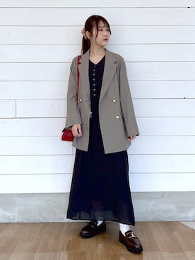 「GLOBAL WORK（グローバルワーク）のアイテム（テーラードジャケット）」を使った、ひらりぃ❀さん（レディース・152cm）の秋コーディネート