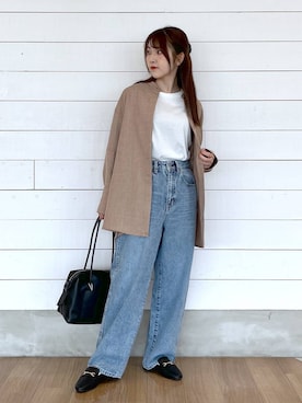 「GLOBAL WORK（グローバルワーク）のGOODデニムバギーパンツ/498388（デニムパンツ）」を使った、ひらりぃ❀さん（レディース・152cm・20代）の秋コーディネート