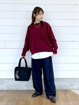 「GLOBAL WORK（グローバルワーク）のGOODデニムバギーパンツ/498388（デニムパンツ）」を使った、ひらりぃ❀さん（レディース・152cm）の秋コーディネート