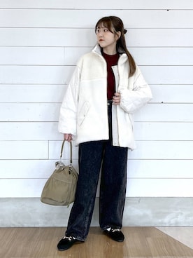 「GLOBAL WORK（グローバルワーク）のGOODデニムバギーパンツ/498388（デニムパンツ）」を使った、ひらりぃ❀さん（レディース・152cm）の秋コーディネート