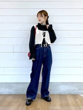 「アイテム（クラッチバッグ、レッド系）」を使った、ひらりぃ❀さん（レディース・152cm）の秋コーディネート
