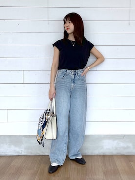「GLOBAL WORK（グローバルワーク）のGOODデニムバギーパンツ/118365（デニムパンツ）」を使った、ひらりぃ❀さん（レディース・152cm・20代）の夏コーディネート