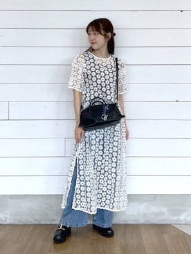 「GLOBAL WORK（グローバルワーク）のGOODデニムイージーパンツ/498394（デニムパンツ、ブルー系）」を使った、ひらりぃ❀さん（レディース・152cm）の春コーディネート