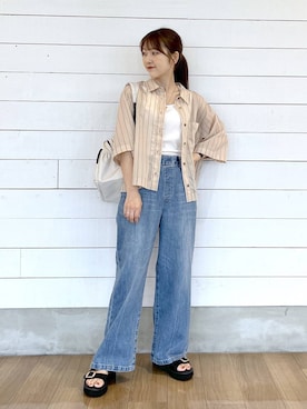 「GLOBAL WORK（グローバルワーク）のアイテム（トップス）」を使った、ひらりぃ❀さん（レディース・152cm）の夏コーディネート
