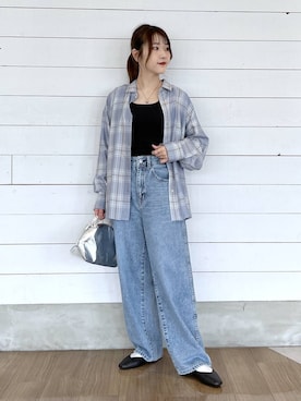 「GLOBAL WORK（グローバルワーク）のGOODデニムバギーパンツ/498388（デニムパンツ）」を使った、ひらりぃ❀さん（レディース・152cm・20代）の秋コーディネート