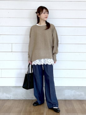 「GLOBAL WORK（グローバルワーク）のふわふわHugmeドルマンプルオーバー/595406（ニット/セーター）」を使った、ひらりぃ❀さん（レディース・152cm）の秋コーディネート