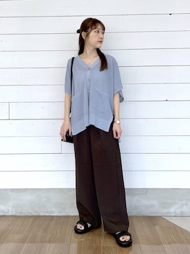 「GLOBAL WORK（グローバルワーク）のスペ軽お財布ショルダー/132336（ショルダーバッグ、その他）」を使った、ひらりぃ❀さん（レディース・152cm）の夏コーディネート