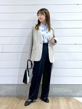 「GLOBAL WORK（グローバルワーク）のアイテム（ノーカラージャケット）」を使った、ひらりぃ❀さん（レディース・152cm）の冬コーディネート