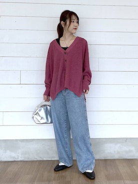 「GLOBAL WORK（グローバルワーク）のGOODデニムバギーパンツ/498388（デニムパンツ）」を使った、ひらりぃ❀さん（レディース・152cm・20代）の秋コーディネート