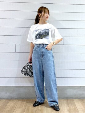 「GLOBAL WORK（グローバルワーク）のGOODデニムバギーパンツ/498388（デニムパンツ）」を使った、ひらりぃ❀さん（レディース・152cm）の夏コーディネート