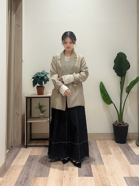 「Thevon（ゼボン）のGOLDボタンテーラードジャケット（テーラードジャケット）」を使った、saraさん（レディース・154cm）の秋コーディネート