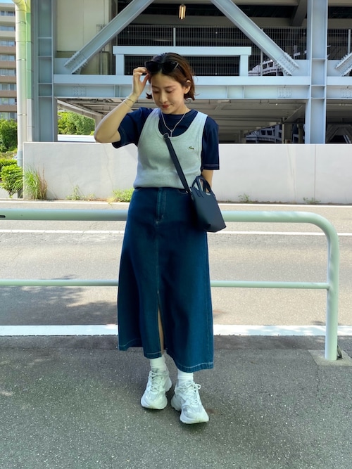 LACOSTE デニムスカート プレーンデニムマキシ丈スカート