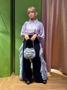 「axes femme POETIQUE（アクシーズファムポエティック）の揺蕩う海月ラッフルワイドＰＴ（その他パンツ）」を使った、あんじゅさん（レディース・145cm）の夏コーディネート