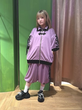 「axes femme POETIQUE（アクシーズファムポエティック）のチャイナボタントラックＪＫ（カーディガン/ボレロ）」を使った、あんじゅさん（レディース・145cm）の夏コーディネート