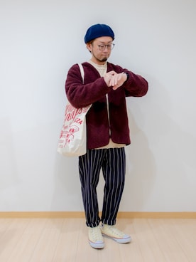 「BEAMS（ビームス）のアイテム（ハンチング/ベレー帽）」を使った、カトウトモタカさん（メンズ・164cm）の冬コーディネート