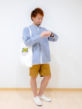 「ヒッコリー」｜「アイテム（スリッポン）」を使った、カトウトモタカさん（メンズ・164cm）の秋コーディネート