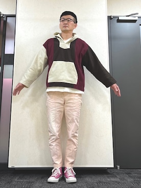 「PRE_（プレ）のアイテム」を使った、ロバート馬場裕之さん（メンズ・181cm）の冬コーディネート