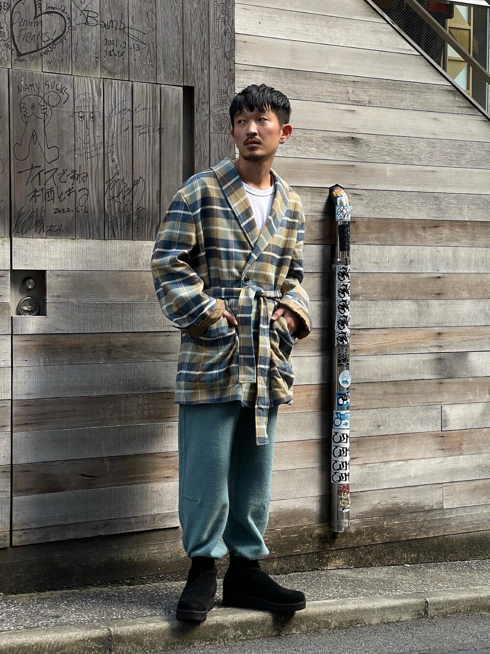 「wearhalloween2021、シンプル、大人カジュアル、ビッグシルエット、URU、Tomo&Co、GARDEN TOKYO」｜「URUのアイテム（ジャケット/アウター、グリーン系）」を使った、よっしーさん（メンズ・168cm）の秋コーディネートの1枚目の写真
