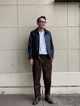 「ワークパンツ」｜「アイテム（ライダースジャケット）」を使った、matsuuraさん（メンズ・189cm）の夏コーディネート