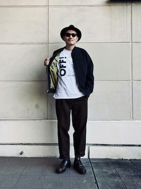 「バンドT」｜「アイテム（ブルゾン）」を使った、matsuuraさん（メンズ・189cm）の秋コーディネート
