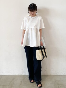 「OPAQUE.CLIP（オペークドットクリップ）の◆ペプラムドッキングカットソー【洗濯機洗い可】（Tシャツ/カットソー）」を使った、haruさん（レディース・156cm）の春コーディネート