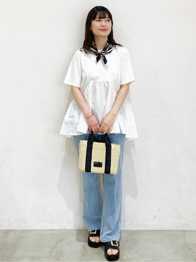 「OPAQUE.CLIP（オペークドットクリップ）の◆ペプラムドッキングカットソー【洗濯機洗い可】（Tシャツ/カットソー）」を使った、haruさん（レディース・156cm）の春コーディネート