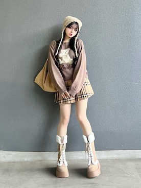 「アイテム（帽子）」を使った、poyoさん（レディース・161cm）の冬コーディネート