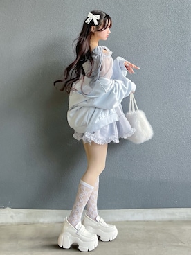 「Lovilyn（ラヴィリン）のエンジェルモチーフジップパーカー（パーカー、ブルー系）」を使った、poyoさん（レディース・161cm）の春コーディネート