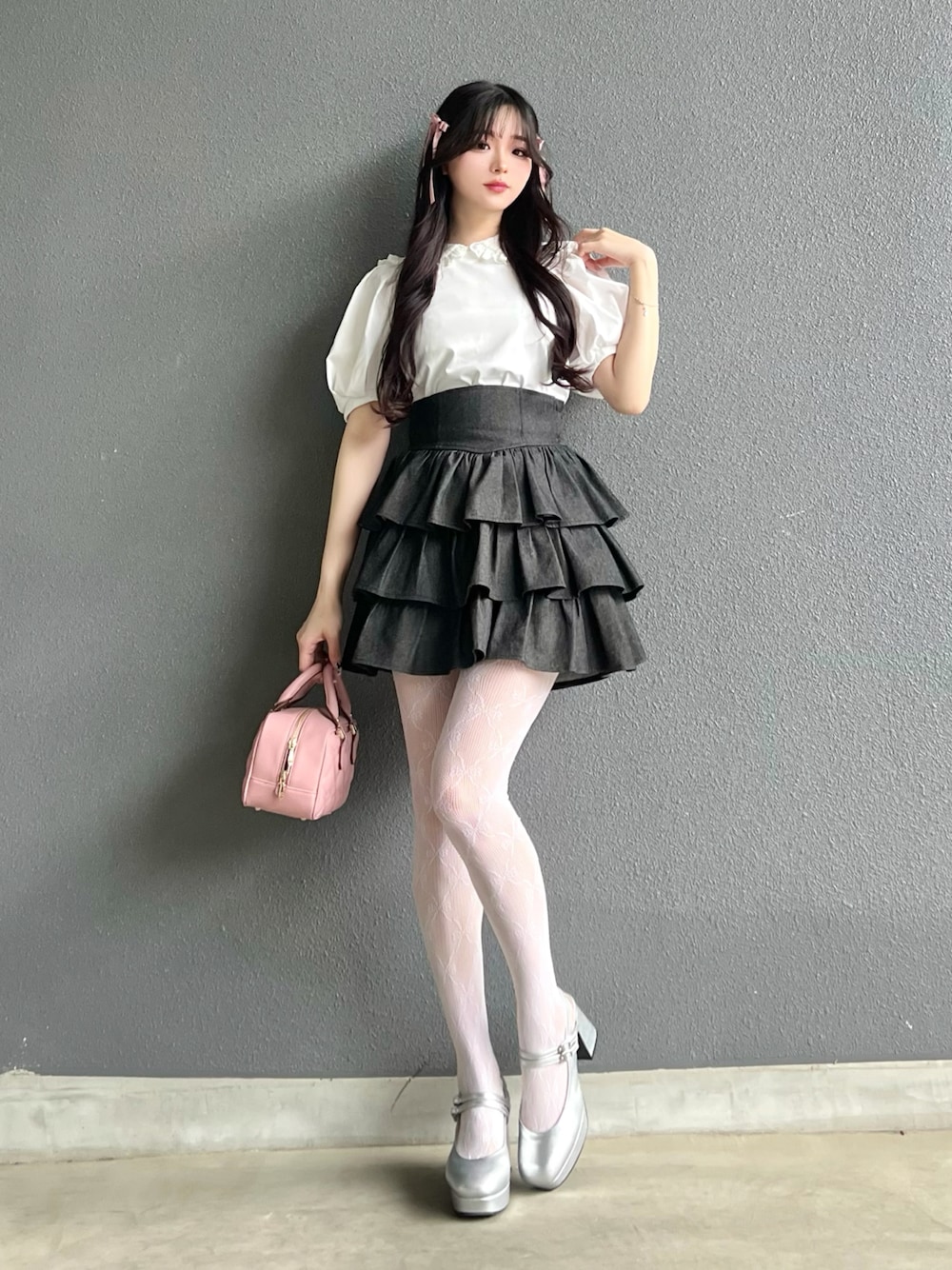 5kg三段フリルミニスカート(パンツ) ブラック S Lovilyn フリルリボン