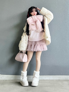 「アイテム（マフラー）」を使った、poyoさん（レディース・161cm）の冬コーディネート